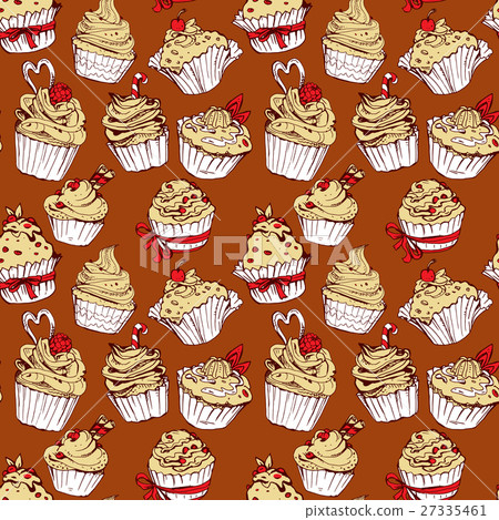 Seamless pattern with decorated sweet cupcakes Seamless pattern with decorated sweet cupcakes 27335461