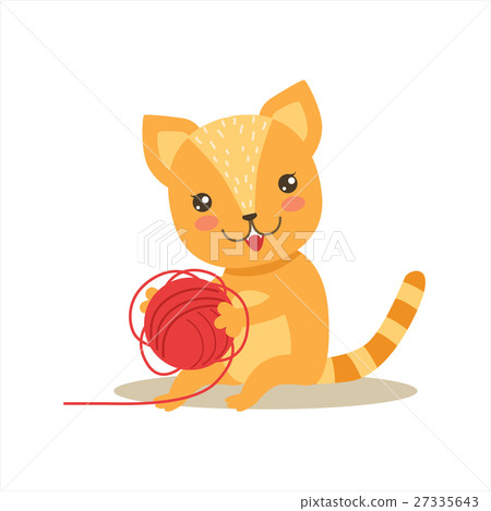 Red Little Girly Cute Kitten Playing With Clew Red Little Girly Cute Kitten Playing With Clew 27335643