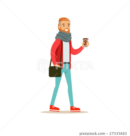 Hipster Guy With A Beard Holding A Paper To Go Hipster Guy With A Beard Holding A Paper To Go 27335683