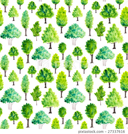 Seamless pattern with watercolor green trees - Stock Illustration ...