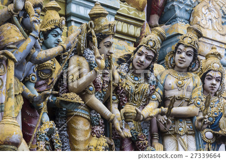 Closeup details on the tower of a Hindu Temple Closeup details on the tower of a Hindu Temple 27339664