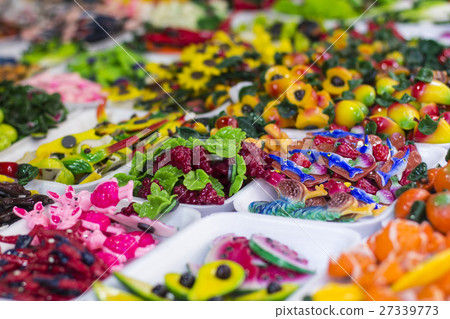 assortment colorful gummy candies at market 27339773