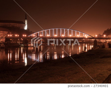 Night view of Decin Castle and Tyrs Bridge over 27340401