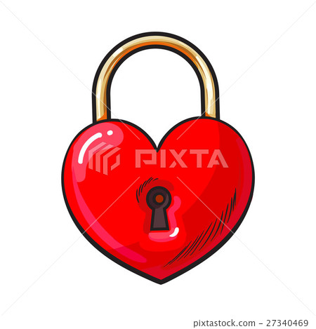 Traditional red heart shaped padlock for love lock 27340469