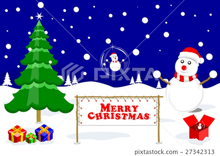 Merry Christmas and glass ball snowman vector illu - Stock Illustration ...
