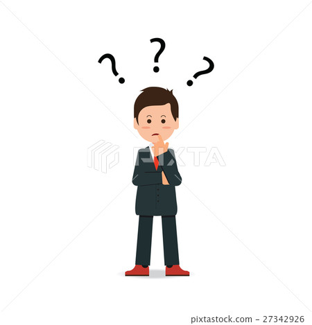 Businessman with question mark pondering problem. 27342926