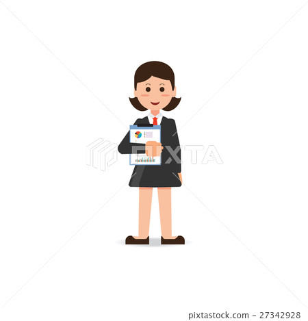 Happy business woman in suit standing with Happy business woman in suit standing with 27342928