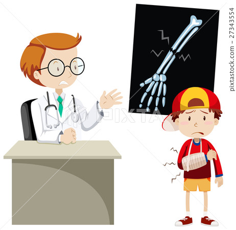 插图素材: doctor explaining x-ray film to boy