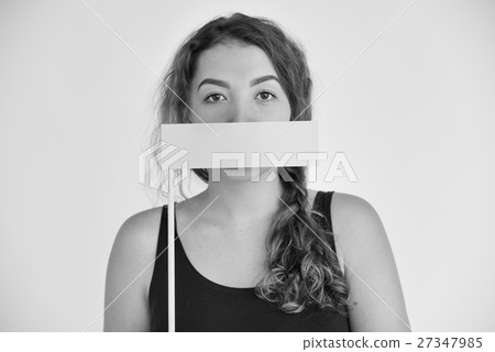 Woman Voiceless Covering Mouth Speechless Concept Woman Voiceless Covering Mouth Speechless Concept 27347985