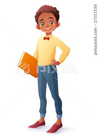 Vector cute smart smiling young African schoolboy 27351539
