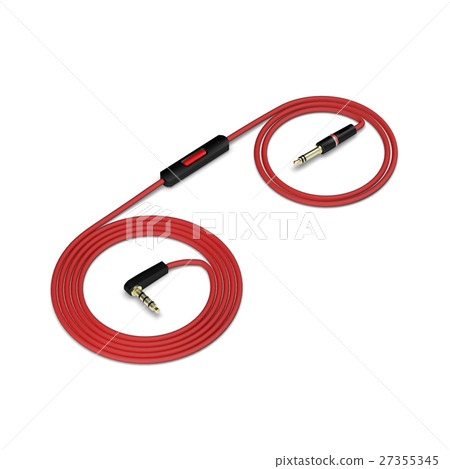 Red headphones cable isolated on white background Red headphones cable isolated on white background 27355345