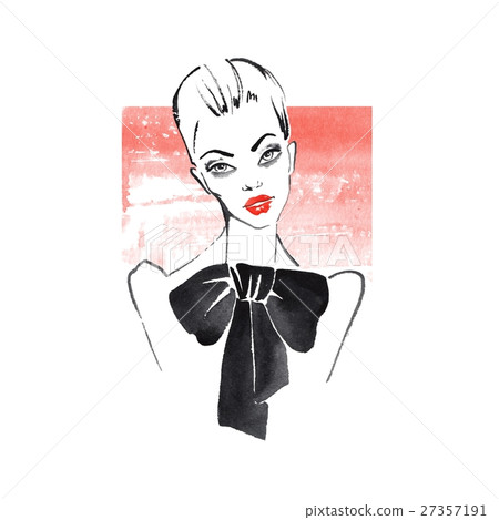 Watercolor fashion sketch 1. Red background Watercolor fashion sketch 1. Red background 27357191