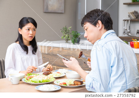 Meals discontented while watching smart husband couple cheerful eating meal food feeling Meals discontented while watching smart husband couple cheerful eating meal food feeling 27358792