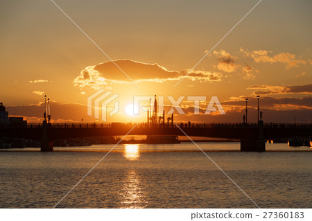 Sunset of Kushiro Harbor in Autumn and Buddhist Bridge 27360183