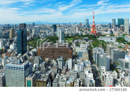 東京鐵塔和富士山與城市景觀 27360186