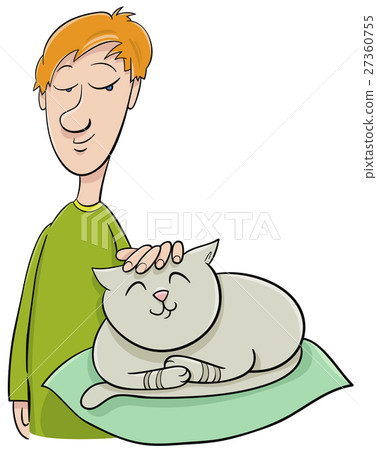 boy strokes cat cartoon 27360755