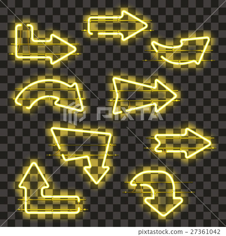 Set of glowing yellow neon arrows 27361042
