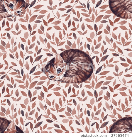 Sleepy cat. Seamless pattern with cute kitten 4 27365474