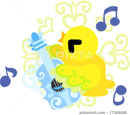 A cute little bird with a mysterious pattern playing the guitar A cute little bird with a mysterious pattern playing the guitar 27368086