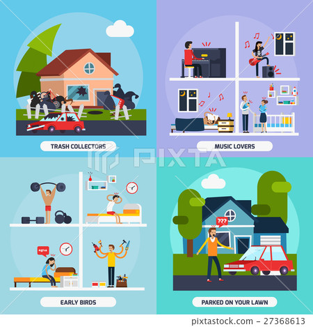 Conflicts With Neighbors Concept Icons Set  27368613