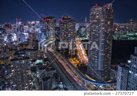 东京夜景 世界贸易中心大楼的汐留建筑 图库照片