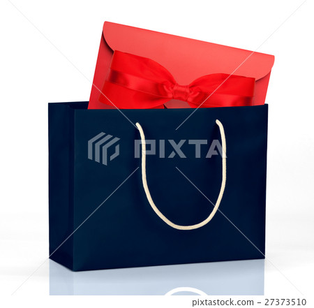 Dark blue shopping bag with gift 27373510