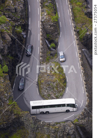 Coach In Hairpin Curve Stock Photo 27375054 Pixta