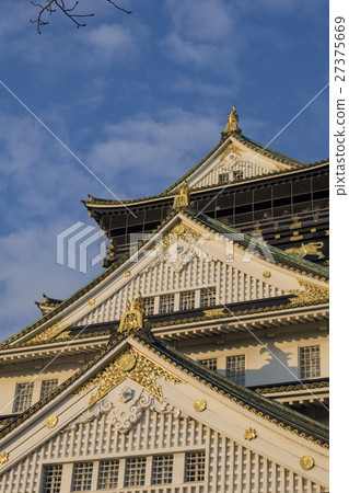 著名的大阪城堡日落時間的美景 27375669