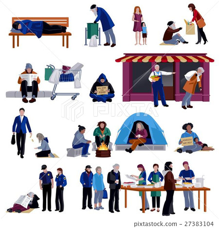 Homeless People Icons Set 27383104