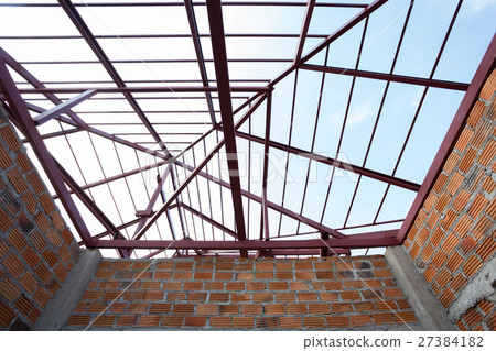 structural steel beam on roof and brick wall structural steel beam on roof and brick wall 27384182