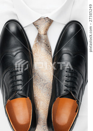 Classic mens shoes, tie and white shirt Classic mens shoes, tie and white shirt 27385249