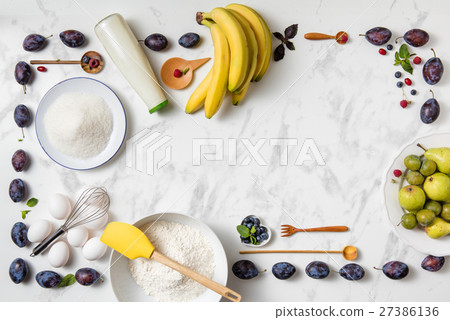banana pie ingredients on white background. banana pie ingredients on white background. 27386136