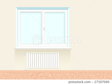 Realistic boring window with a radiator. 27387080