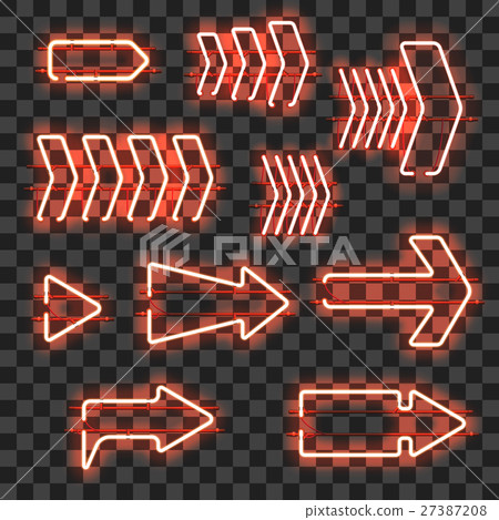 Set of glowing orange neon arrows 27387208