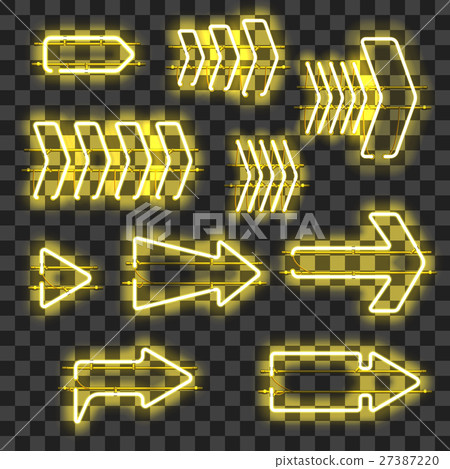 Set of glowing yellow neon arrows 27387220