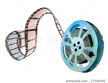 watercolor sketch of movie reel white background 27388595