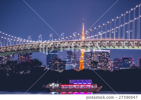Night view Rainbow Bridge and Tokyo tower. 27390847