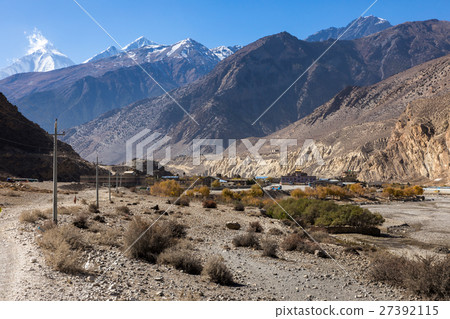 view of the Himalayas and village Jomsom 27392115