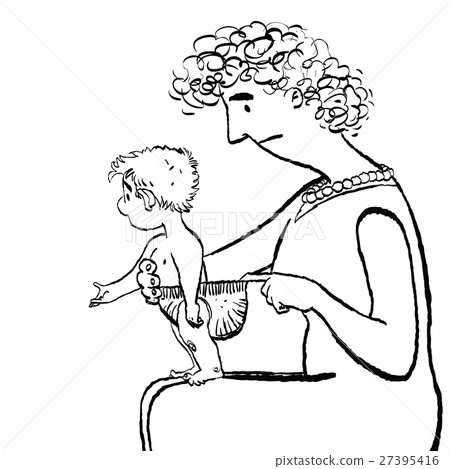 Mom changes baby diaper 27395416