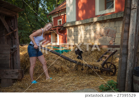 Beautiful young girl and her dog black schnauzer  27395529