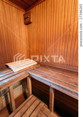 Interior Of Sauna. Wooden Walls And Shelves. Interior Of Sauna. Wooden Walls And Shelves. 27396265