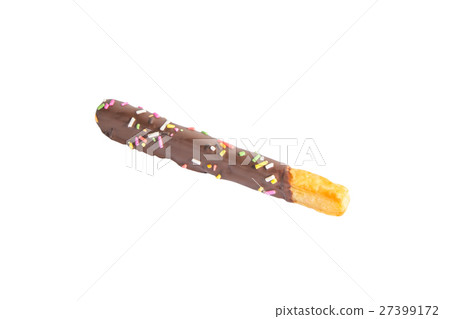 Cocolate covered stick on white background. 27399172