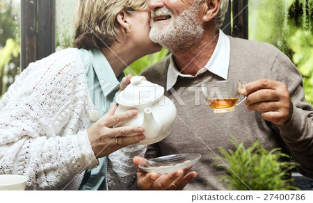 Senior Couple Afternoon Tea Drinking Relax Concept Senior Couple Afternoon Tea Drinking Relax Concept 27400786