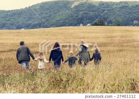 Family Walking Field Nature Togetherness Concept Family Walking Field Nature Togetherness Concept 27401112