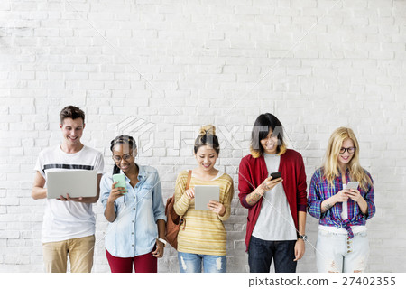 Diversity Friends Using Digital Devices Concept 27402355