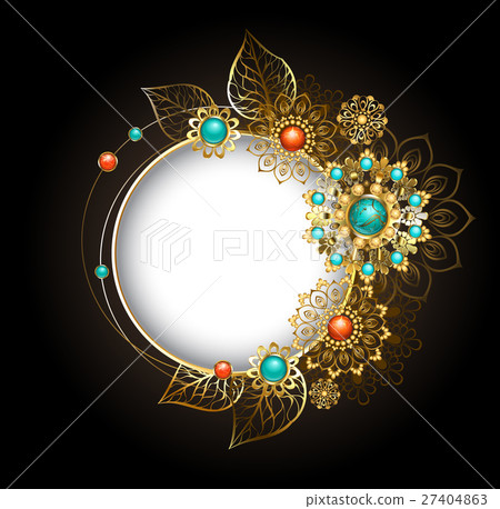 Round banner with gold ornaments ethnic 27404863