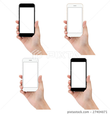 close up hand hold phone isolated on white 27404871