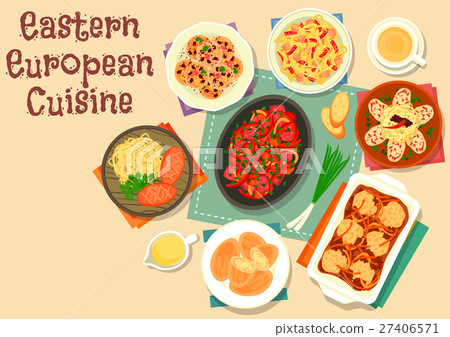 Eastern european cuisine icon with veggies, meat Eastern european cuisine icon with veggies, meat 27406571