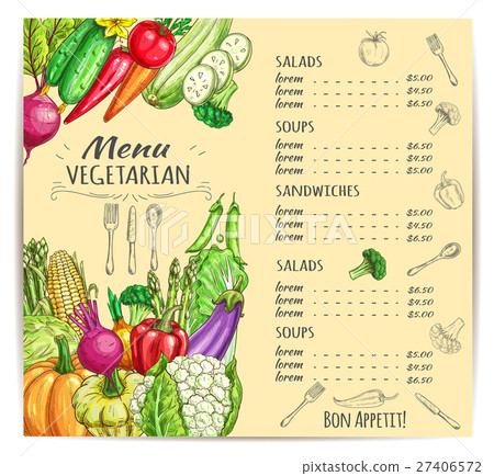 Vegetarian menu template design with vegetables Vegetarian menu template design with vegetables 27406572