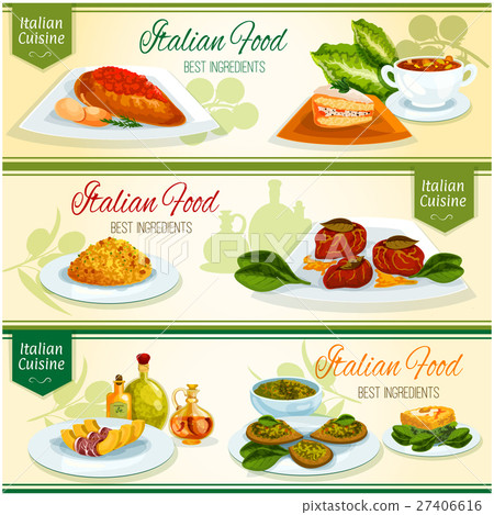 Italian cuisine lunch with dessert banner set 27406616